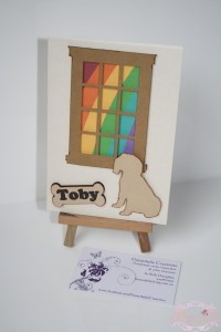 Personalised pet sympathy card with rainbow and Cavoodle silhouette